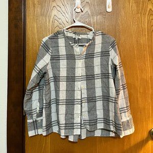 Madewell white/grey plaid collarless shirt - size medium